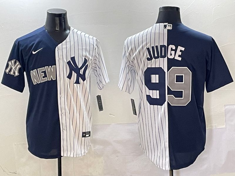 Men New York Yankees #99 Judge White Stripe Blue Game Nike 2025 MLB Jersey style 5